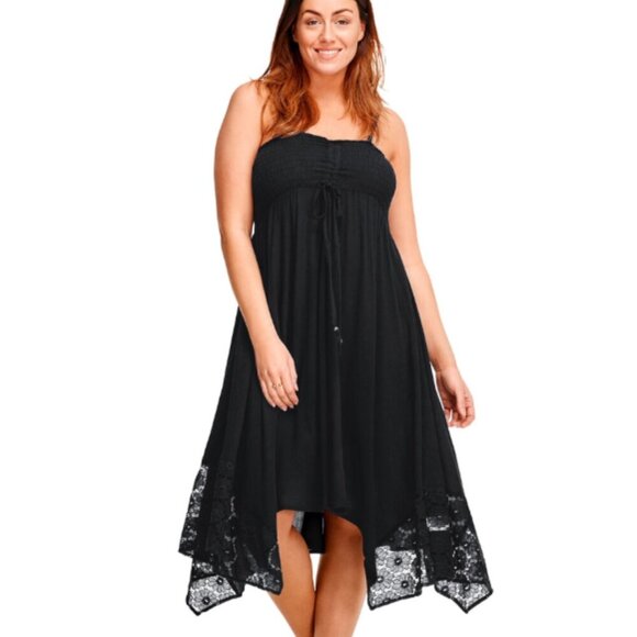 ellos Dresses & Skirts - ellos Women's Plus Size Handkerchief Hem Dress 1X 22/24 Black Tank Smocked